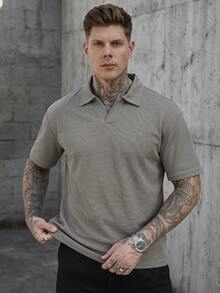 Manfinity CasualCool Camisa polo de manga corta de unicolor para el uso diario de los hombres - Gris - Ver 5