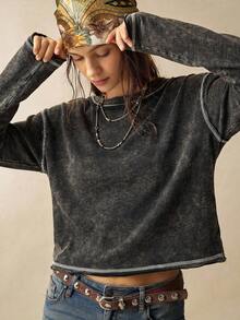 Bohemela Casual Solid Color Knit Long Sleeve Women's Top - Black - View 5