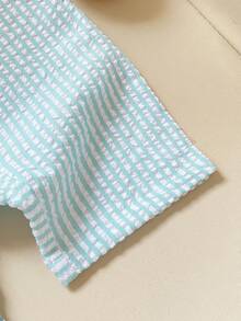 SHEIN Barboteuse pour bébé garçon à manches courtes avec col, imprimé animal mignon, couleur abricot, ouverture devant, barboteuse d'été à col, convient pour le printemps et l'été, convient de 3M à 24M - Vert menthe - Voir 6