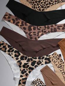 EmpressEnvy 10 piezas Ropa interior con estampado de leopardo transpirable, cómoda y sin costuras, de tiro bajo, para dama - Multicolor - Ver 3