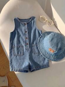 SHEIN Baby Boy/Girl Summer Casual Denim Romper, Cute Romper - Multicolor - View 1
