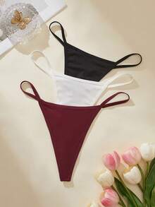 SHEIN Women's 3pcs Set Rhinestone Chain Back Strap Thong Panties - Multicolor - View 2