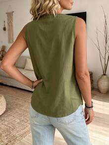 SHEIN LUNE Island Style Easy V-Neck Open Front Placement Print Vintage Tropical Boho Casual Vacation Vest Commuter Premium Women's Tank Top Green Floral Summer - Multicolor - View 2
