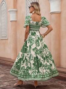 Flora Isola Flora Isola Women's Spring/Summer Elegant Boho Fashion Commute Casual Comfortable Charming Vintage Romantic Holiday Vacation Beach Vacation Dress White Floral - Green - View 2