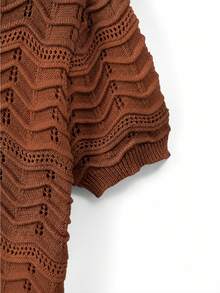 Manfinity Homme Men's Solid Color Hollow Out Round Neck Short Sleeve Casual Knit Top Vacation Rusty Orange Summer Holiday - Brown - View 6