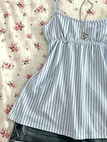 IslaSuriya Summer Casual Retro Y2K Striped Women's Camisole Tank Top - Blue - View 3