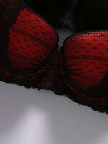 EmpressEnvy 2pcs/Set Plus Size Women Contrast Lace Minimalist Underwire Bra Lingerie, Lift - Multicolor - View 3