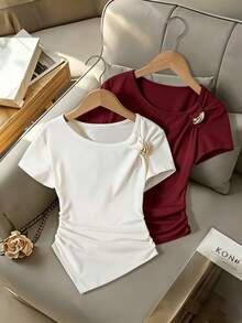 Elladie kids Asymmetric Hem Ruched T-Shirt, Two Pieces Set For Young Girls - Multicolor - View 6