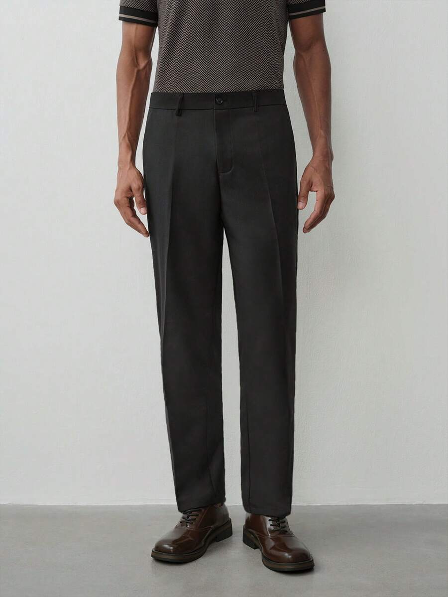 MENRIVO Men's Solid Color Suit Formal Pants With Oblique Pockets, Belt Not Included, Old Money Style, Ceremony - Black - View 1