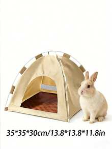Breathable Fabric Rabbit Tent Bed, Portable Foldable, Indoor/Outdoor Rabbit Cage Decor, Khaki Small Pet Resting House - Multicolor - View 10