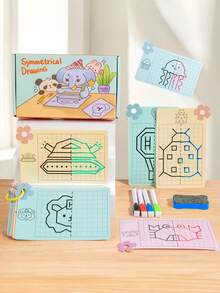 MINKOJA Kids Symmetrical Drawing Flash Cards, 24 Double-Sided Reusable Erasable Grid Drawing Boards, Toddler Pen Control Training Toy, Spatial Cognition Educational Montessori Game Gift For Boys Girls Age 3+ - Multicolor - View 11