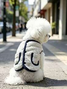 1pc Pet Clothes Dog Cat Clothing Apparel Autumn And Winter Warm Plush Vest - Dark Blue Trim - Navy Blue - View 9