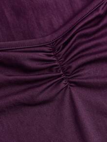 SHEIN Blusa casual versátil de color liso con pliegues para uso diario para adolescentes - Morado - Ver 6