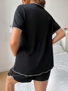 Moonlight&Mama Bộ đồ ngủ cho mẹ bầu và cho con bú Moonlight & Mama phong cách cơ bản thường ngày, vải jacquard đen, thiết kế giả mở phía trước - màu đen - Xem 2