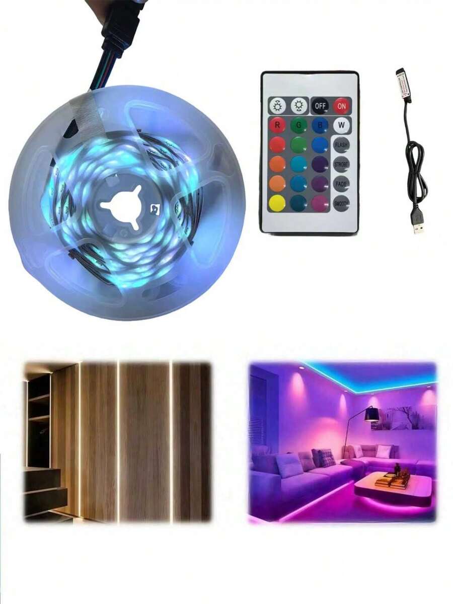 1-30م شريط إضاءة LED RGB 5 فولت مع وحدة تحكم عن بعد، شريط إضاءة LED لاصق ذاتي التلصيق مع 16 لون متغير و4 أوضاع ديناميكية، مناسب لإضاءة الغرف والتلفزيون والمطبخ والحفلات والبار والممرات - متعدد الألوان - مشاهدة 1