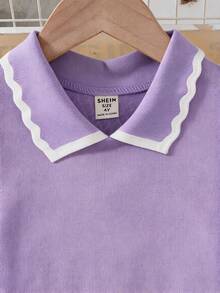 SHEIN 女童法式時尚優雅公主風彼得潘領高級洋裝 學院風休閒款 適合外出與上學 秋冬開學季 紫色 - 粉紅紫色 - 查看 5