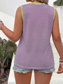 EMERY ROSE Camiseta de tirantes casual versátil de talla grande para mujer, nueva y de exitosa para primavera/verano, con estampado de rayas y patrón de corazones pequeños - Multicolor - Ver 2