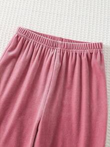SHEIN 女嬰粉色字母刺繡圓領長袖衛衣與秋季長褲休閒兩件套 - 粉色 - 查看 3