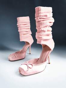 Denimoi Women's Bow Decor Daily Versatile Fashion High Heels - Pink - View 3