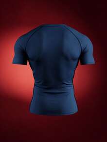 SUPERMAN X SHEIN RISE LYT Camiseta deportiva de manga corta con estampado geométrico y mangas raglán para hombre, gimnasio - azul real - Ver 2