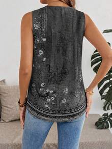 EMERY ROSE Plus Size V-Neck Sleeveless Blouse Suitable For Summer - Multicolor - View 2
