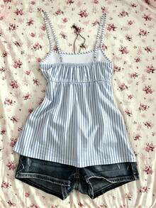 IslaSuriya Summer Casual Retro Y2K Striped Women's Camisole Tank Top - Blue - View 2