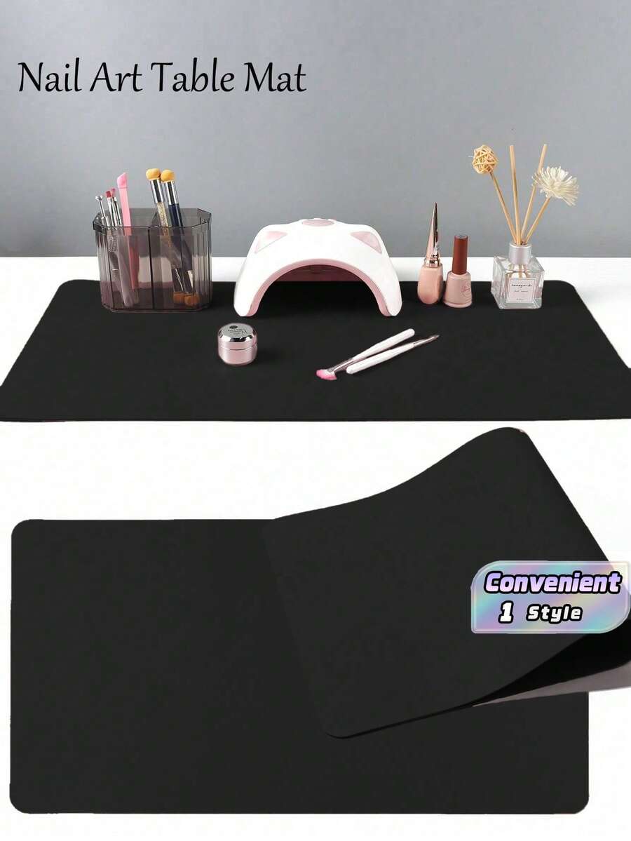 黑色美甲桌墊,防水柔軟 PU 皮革材質,適用於工作室桌面與可折疊美甲扶手墊,適合沙龍美甲師與居家使用 - 黑色 - 查看 1