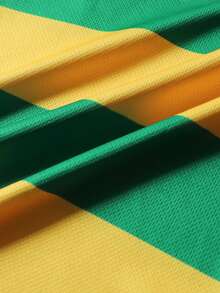 ROMWE MEN Men's World Cup Brazil Team Embroidered Pattern Striped Loose Fit Polo Shirt - Multicolor - View 7