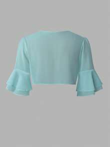 GlowEve CURVE Plus Size Women's Solid Color Tie-Front Casual Versatile Everyday Beach Vacation Outing Shirt Light Blue Summer - Blue - View 2