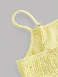 SHEIN Tween Girl Tween Girl Autumn Casual Cute Vacation Minimalist Comfortable Layered Ruffle Hem Puff Dress Woven Texture Fashion Mini Skirt White Butter - Yellow - View 7