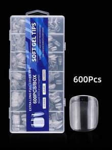 600Pcs Short Square Soft Gel Nail Tips Transparent Semi-Matte Full Cover Acrylic Pre-Shaped False Nails Extension DIY Manicure Supplies - Clear - View 6