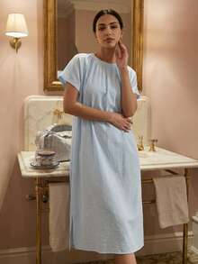 DAZY Women's Solid Color Pleated Casual Everyday Dress Summer Pajamas - Blue - View 12