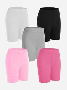 SHEIN 5pcs Randomly Sent 2pcs; 4-7 Years Old Girls Leggings Randomly Sent 2pcs, Random Color, Solid Soft All-Match Versatile Daily Children Shorts - Multicolor - View 2