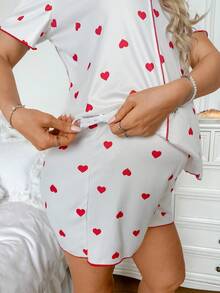 Moonlight&Mama Conjunto de ropa de estar en casa de maternidad Moonlight & Mama primavera/verano, top casual de moda con estampado de corazones, solapa y decoración de lazo & shorts con cintura ajustable - Blanco - Ver 5