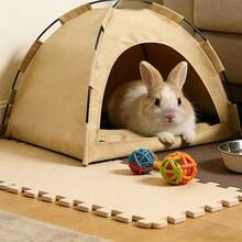 Breathable Fabric Rabbit Tent Bed, Portable Foldable, Indoor/Outdoor Rabbit Cage Decor, Khaki Small Pet Resting House - Multicolor - View 7