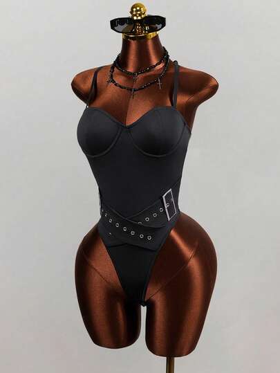 Mistrie Bodysuit nữ gợi cảm dây quai mảnh đính vòng bandeau