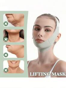 1 Peça Faixa de Beleza Facial Feminina - Essencial para Cuidados com a Pele em Casa, Máscara de Ventilação Facial Ajustável - Ferramenta Facial Reutilizável Adequada para Mulheres e Homens - Mantém o Queixo, para Dormir, Exercícios e Yoga, Leve, Respirável e Suave, Faixa de Queixo - Azul cadete - Visão 2