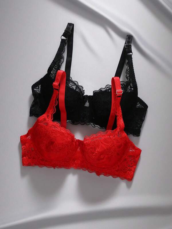 EmpressEnvy 2packs Floral Lace Underwire Bra Lingerie