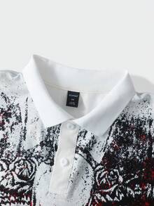 ROMWE MEN Street Life 男士哥特印花宽松版型 Polo 衫 - 白色 - 查看 4