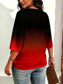 EMERY ROSE Kaos Kasual Lengan Pendek Ombre Ukuran Besar untuk Wanita, Musim Panas - MultiWarna - View 2