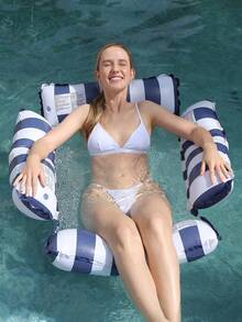 Hamaca inflable para piscina con malla, silla de descanso a rayas para adultos para playa & relajación en el agua. Esencial para vacaciones de verano & regalo perfecto, multicolor. - Multicolor - Ver 12