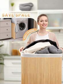Giỏ đựng quần áo bằng tre, dung tích lớn, có thể gấp gọn, dễ di chuyển, có tay cầm, nắp đậy và bánh xe. Thiết kế hình chữ nhật/tròn. Tiết kiệm không gian cho phòng ngủ, phòng tắm, phòng giặt và sử dụng trong nhà. - Tre màu gốc - Xem 2