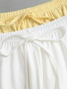 SHEIN Unity Women's New Fashion Versatile Low Waist Straight Leg Wide Leg Pants Long Pants Light Yellow + White 2 Pieces Set - Multicolor - View 7