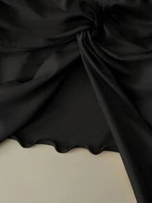 GlowEve 女款時尚無肩帶打結緞面上衣，優雅適用於日常、度假、外出、派對，春/夏季 - 黑色 - 查看 8