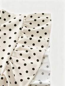 GlowEve Women's Round Neck Bow Polka Dot Pleated Dress - Apricot - View 3