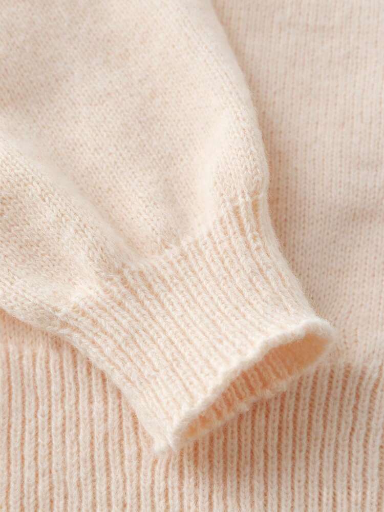 SHEIN Genkimix Kids Suéter de punto con capucha de unicolor corto y fresco para niñas, estilo casual de moda para otoño/invierno - Albaricoque - Añade 4