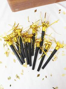 10/20pcs Gold And Silver Tassel Curls, Black Party Blowers - multicolor - View 2