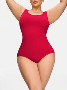 SHAPORA Plus Size Women's Solid Color Everyday Shaping Jumpsuit - Red - View 5