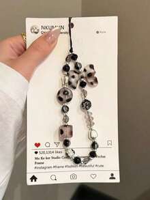 1件豹纹蝴蝶结装饰手机挂绳手工串珠手机吊坠挂绳防丢链包包挂饰钥匙扣兼容苹果iPod Pro蓝牙耳机盒秋冬礼物 - 彩色 - 查看 10