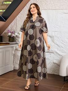 Al Najma Tunik Panjang Tradisional Arab Wanita Ukuran Besar Motif Cokelat Musim Panas, Patchwork, Renda, Rumbai, dan Hiasan. - Coklat - View 7